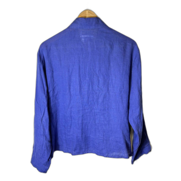 Flax NWOT Periwinkle Blue 100% Linen Lagenlook Boxy Button Up Shirt Jacket Sz S - Picture 7 of 10